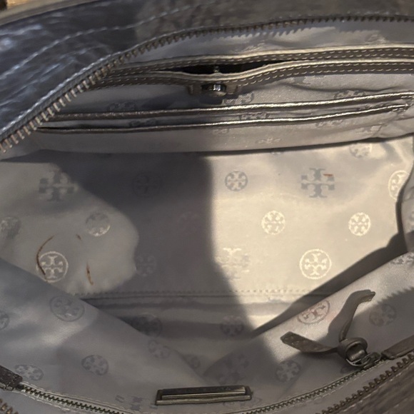 Tory Burch Metallic Gunmetal Leather Shoulder Tote with Tassel - Picture 5 of 6